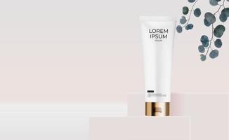 3D Realistic Cream Tube Design Template of Fashion Cosmetics Product for Ads, banner or Magazine Background. Vector Iillustration