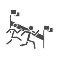 Hombre ganando una carrera corriendo velocidad deporte banderas silueta diseño de icono vector