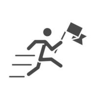 winner athlete with flag running speed sport race silhouette icon design vector