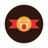 bowling red ball and pin emblem game recreational sport block flat icon design vector