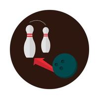 bowling ball and pins with arrow game recreational sport block flat icon design vector