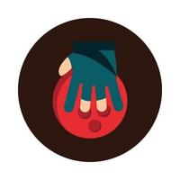 bowling hand with glove and ball game recreational sport block flat icon design vector