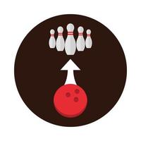 bowling red ball and pins arrow direction game recreational sport block flat icon design vector