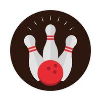 bowling game ball touching white skittles on a white background block flat icon design vector