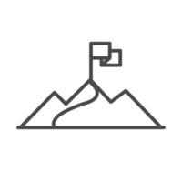 Montañas con bandera en el diseño de icono de línea de éxito de objetivo superior vector