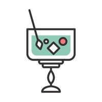 icono de cóctel vidrio cubo de hielo cereza y mezclador bebida licor línea de alcohol refrescante y diseño de relleno vector
