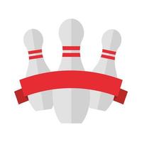 bowling pins with red ribbon emblem game recreational sport flat icon design vector