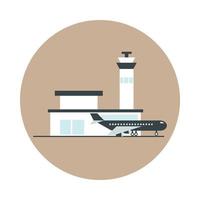 aeropuerto avión torre de control terminal de transporte de viajes turismo o bloque de negocios e icono de estilo plano vector
