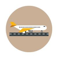 airport aircraft on runway side view travel transport terminal tourism or business block and flat style icon vector