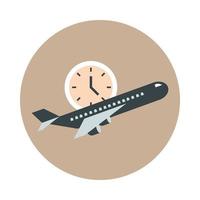 aeropuerto, avión, reloj, tiempo, viaje, transporte, terminal, turismo, o, negocio, bloque, y, plano, estilo, icono vector