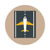 airport runway with airplane travel transport terminal tourism or business block and flat style icon vector