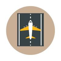 airport runway with airplane travel transport terminal tourism or business block and flat style icon vector