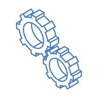 reparación isométrica construcción engranajes ruedas dentadas trabajo mecánico herramienta y equipo diseño de icono de estilo lineal vector