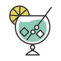 icono de cóctel vaso bebida fría licor línea de alcohol refrescante y diseño de relleno vector