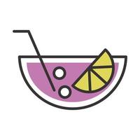 cocktail icon crystal cup with lemon and straw drink liquor refreshing alcohol line and fill design vector