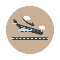 airport aircraft landing on runway travel transport terminal tourism or business block and flat style icon vector