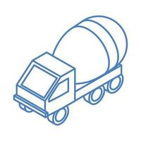 isometric repair construction concrete mixer truck transport work linear style icon design vector