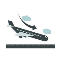avión del aeropuerto aterrizando en la pista de aterrizaje de viajes terminal de transporte turismo o icono de estilo plano de negocios vector