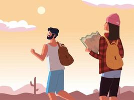 traveling couple with map vector