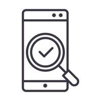 smartphone magnifier check mark device technology thin line style design icon vector
