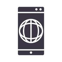 icono de diseño de estilo de silueta de tecnología de dispositivo de conexión mundial de smartphone vector