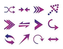 arrows direction guide cursor web navigation icons set gradient style vector