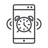 teléfono inteligente reloj despertador tecnología de dispositivo icono de diseño de estilo de línea delgada vector