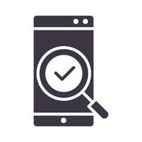 smartphone magnifier check mark device technology silhouette style design icon vector