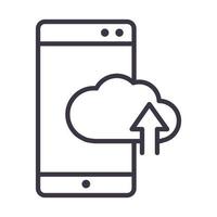 smartphone cloud computing storage upload data device technology thin line style design icon vector