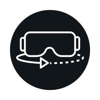 Rotación de gafas vr bloque digital de 360 grados y diseño de icono de estilo de línea vector