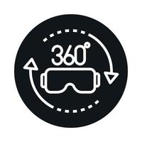 360 degree view rotation glasses virtual reality block and line style icon design vector