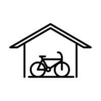 estacionamiento de bicicletas dentro de garaje transporte línea estilo diseño de icono