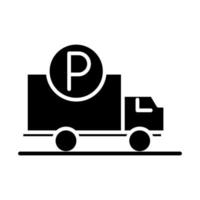 camión, vehículo, estacionamiento, transporte, silueta, estilo, icono, diseño vector