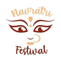goddess durga face in happy navratri lettering flat style icon vector