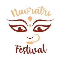 diosa durga cara en feliz navratri letras icono de estilo plano vector