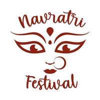 goddess durga face in happy navratri lettering silhouette style icon vector