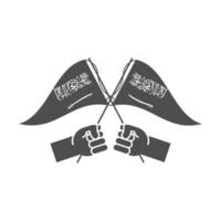manos del día nacional de arabia saudita con banderas cruzadas icono de estilo de silueta vector