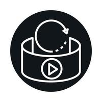 360 degree view virtual reality rotation arrows block and line style icon design vector