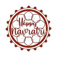 happy navratri indian celebration floral decoration lettering festival silhouette style icon vector