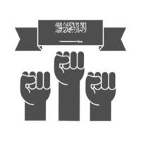 saudi arabia national day raised hands ribbon silhouette style icon vector