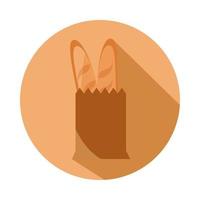 Baguettes en bolsa de papel, menú de pan, panadería, bloque de productos alimenticios e icono plano vector