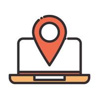 social media laptop navigation pointer digital internet network communicate technology line and fill design icon vector