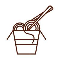 fast food noodles in box with sticks dinner and menu tasty meal and unhealthy line style icon vector