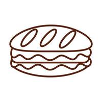 sándwich de comida rápida sabrosa cena y menú de comida e icono de estilo de línea poco saludable vector