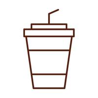 takeaway soda with straw fast food dinner and menu tasty meal and unhealthy line style icon vector