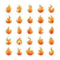 fire flame burning hot glow flat design icons set vector