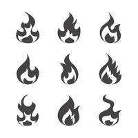 fire flame burning hot glow flat design icons set vector