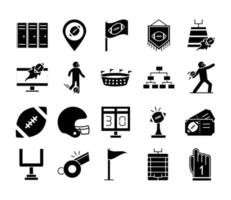 american football game sport professional and recreational icons set silhouette design icon vector