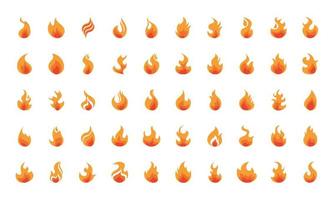 fire flame burning hot glow flat design icons set vector