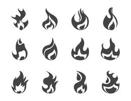 fire flame burning hot glow flat design icons set vector